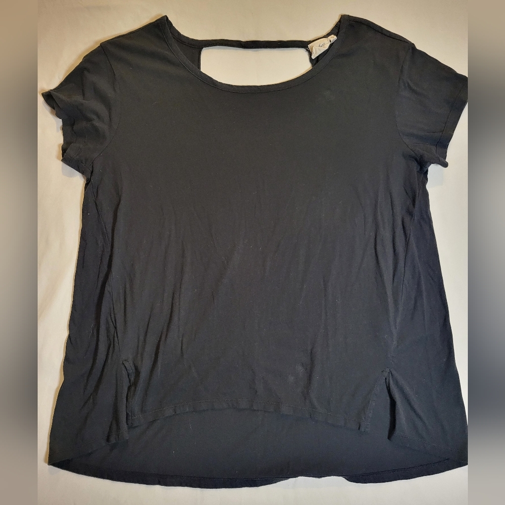 Womens White Crow High Low Black T-Shirt Size Large